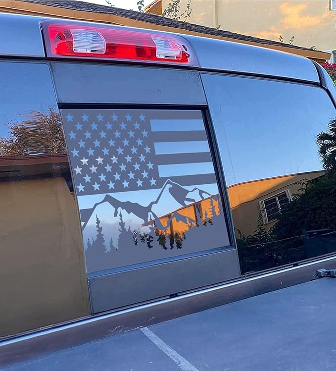 Xinghe for Dodge Ram 2009 to 2024 2025 2026, American Flag Decals Stickers for Truck Back Middle Window, Matte Black USA Flag Decal