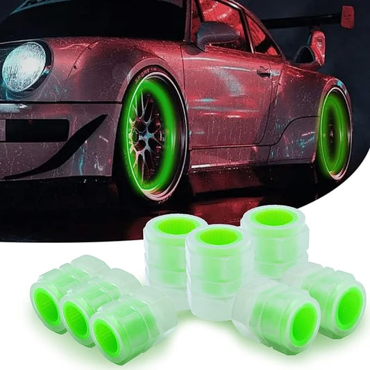 8PCS Car Tire Valve Stem Caps, Universal Noctilucent Waterproof Car Wheel Tire Caps, Suitable for Air Valve Caps for Cars, Motorcycles, Bicycles (Green)