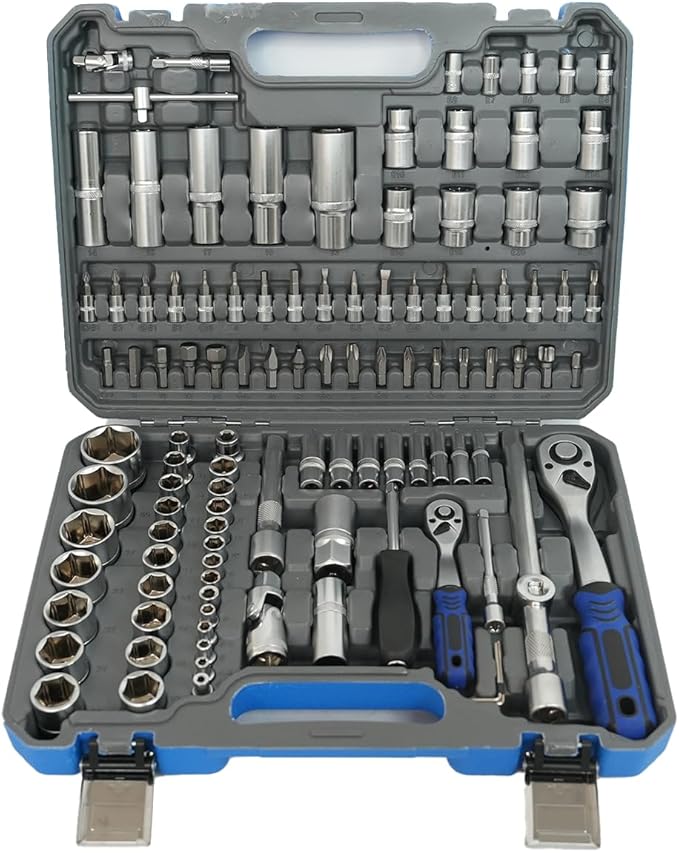Automotive Tool Set - 108pcs Pearl Nickel Mechanics 72-Tooth Ratchet Socket Set for Car Repair, 1/2" & 1/4" Drive Set, Heat-Treated Alloy Steel The Latest Technology Metric Car Tool Set