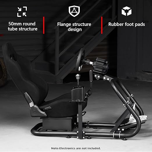 Dardoo Racing Simulator Cockpit Frame with Black Seat Fit for Moza, for Logitech G27 G29 G920 G923, for Thrustmaster, for Fanatec, Adjustable Racing Wheel Stand, Not Included Wheel Pedal and Handbrake