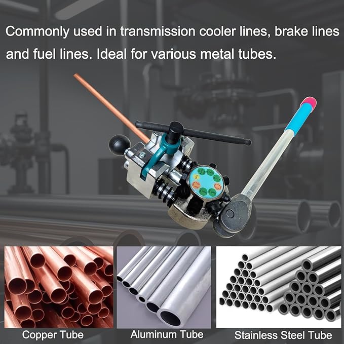 Professional Brake Line Flaring Tool Kit – 45° Single, Double & Bubble Flare Maker for 3/16", 1/4", 5/16", 3/8" Tubing | Universal Brake Repair & Fuel Line Flaring Tool for DIY & Mechanics