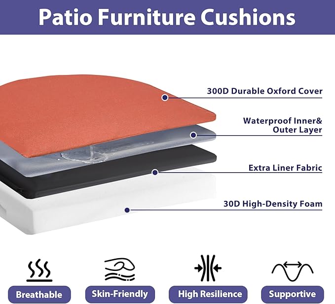 IPYNBAP Outdoor Chair Cushions Set of 4 -Waterproof Outdoor Seat Cushions for Patio Furniture, Patio Chair Cushion with Handle and Ties, Out Door Chair Pads,18.5x16x3-Round, Spice
