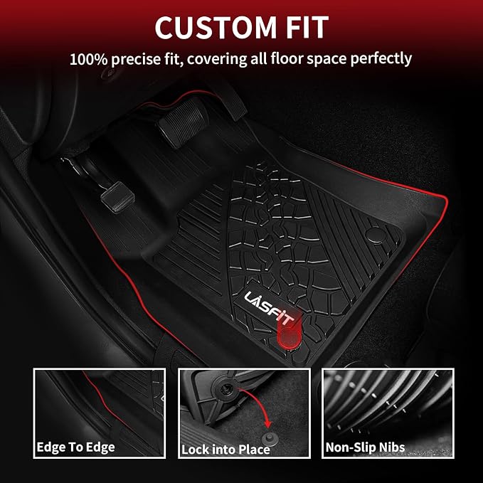LASFIT Floor Mats for Jeep Grand Cherokee 2013-2015, for Dodge Durango 2013-2015 (Not for 6-seat), All Weather TPE Custom Fit Car Mats Floor Liners 1st & 2nd Row, Black