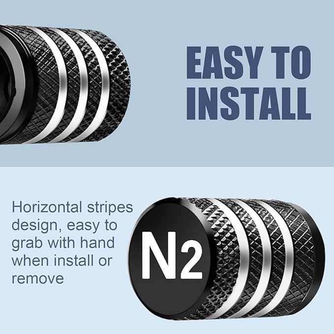 Tire Valve Stem Caps Cover - (5 Pack) Tire Air Cap N2 Nitrogen Metal with Plastic Liner Corrosion Resistant Leak-Proof for Car Truck Motorcycle Bike Black
