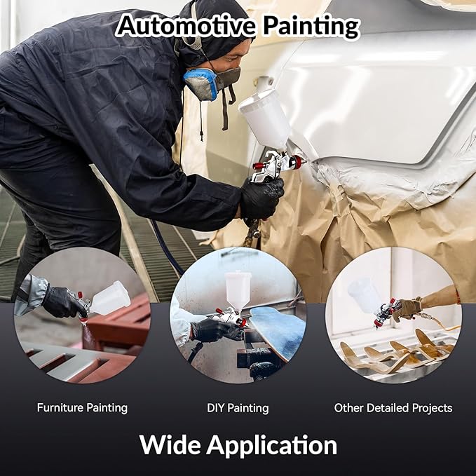 YUZES HVLP Spray Gun Kit with 1.4/1.7/2.0mm Nozzles, Air Spray Gun for Painting Cars, Furniture & DIY, 10 Disposable Paint Gun Cups & 600ml Mixing Cup with Ratio, with Paint Sprayer Accessories
