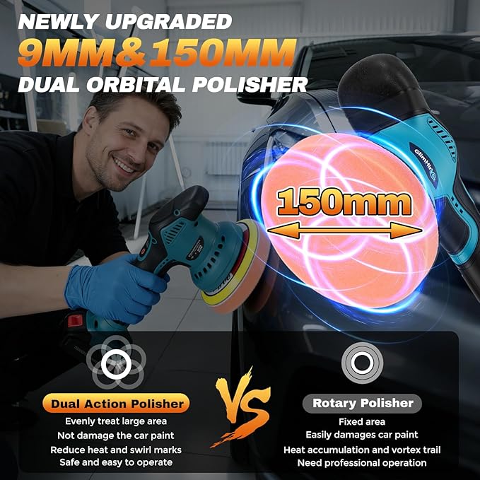 Cordless Car Buffer Polisher Kit, 6-Inch Ultimate Car Polishing Kit with 2x2.0Ah 21V Batteries & 28PCS Attachments, 8-Speed 6000RPM Cordless Buffer Polisher for Car Detailing, Waxer, Scratch Removal
