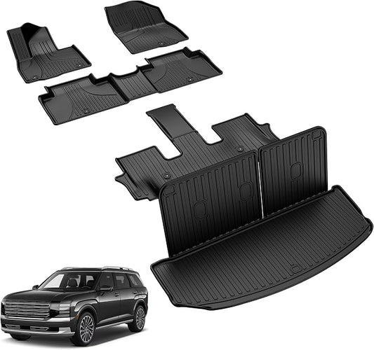 Floor Mats for Hyundai Palisade 2026 7/8 Seats Gas Only All Weather TPE Floor Liners Cargo Mat with Backrest Mat Accessories Odorless Anti-Slip Cargo Tray with Back Seat Protector