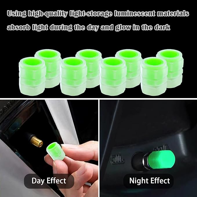 8PCS Car Tire Valve Stem Caps, Universal Noctilucent Waterproof Car Wheel Tire Caps, Suitable for Air Valve Caps for Cars, Motorcycles, Bicycles (Green)