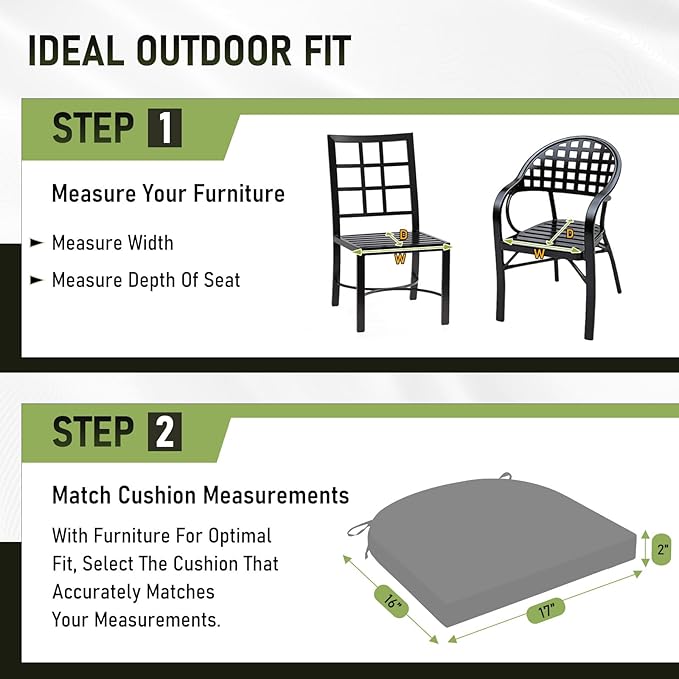 Basic Beyond Outdoor Chair Cushions Set of 4, Outdoor Cushions for Patio Furniture, Water Resistant Patio Chair Cushions with 2 Ties, 17x16x2, Light Grey
