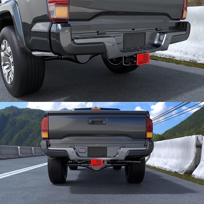 Heavy Duty Hollow Out American Flag Metal Trailer Hitch Cover for 2-inch Receiver (with 5/8-inch Pin Dia Anti-Theft Hitch Lock, Red&Black)