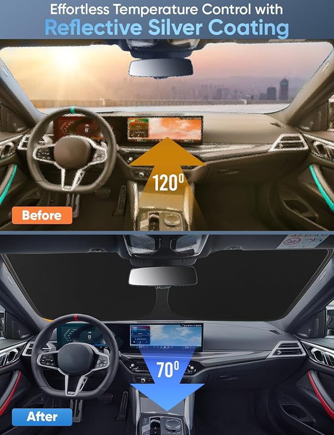 Autovir Windshield Sun Shade Fit for 2012-2024 2025 2026 Tesla Model S Sun Shade, Front Window Sun Visor, UV Protection, Heat Blocker, Foldable Car Accessories