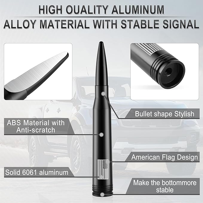 BJSIA American Flag Car Truck Antenna with Valve Stem Caps - Universal Compatible with Ford, Dodge, Chevrolet, GMC, Jeep, Toyota Truck Car Accessories, Heavy Duty Pickup Trucks Accessories - Black
