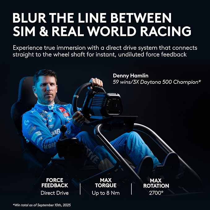 Logitech G RS50 System, 3-Piece Sim Racing Steering Wheel Setup - RS50 Wheel base with 8 Nm Direct Drive, RS Wheel Hub with 13 Buttons and RS Round Wheel 11–inch - For PS5/PS4/PC