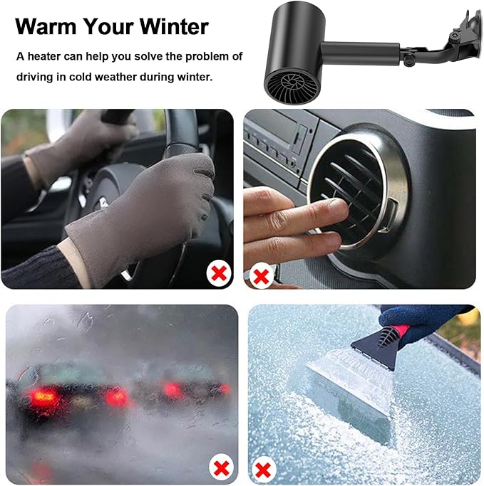 Car Heater,12V 150W Portable Heating & Cooling Fast Heating Defrost Defogger for Car Windshield, Plugs into Cigarette Lighter,Car Defroster Windshield WIth Rotation Scution Cup Holder