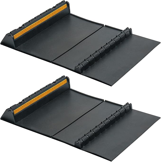 Car Parking Guide Mat, Durable Self Adhesive Anti-Skid Rubber Parking Mat, Wheel Stopper, 2 Pack FoldingTire Guides for Cars, Trucks, 23.6''x15.7''x2.8'' Black with Reflective Strips