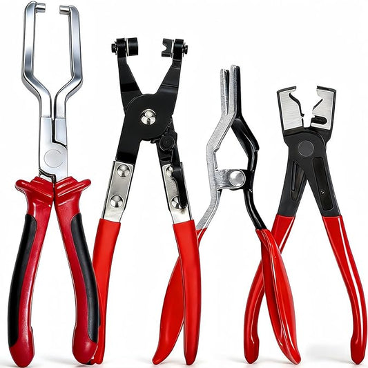 Professional Hose Clamp Kit 4Pcs, Fuel Line Pliers Set, Includes Disconnecting Pliers, Crimping Plier, Cutting Plier, And Wire Strippers for Tackle Wiring, Electrical Repairs, Auto Maintenance (4)
