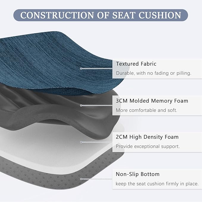 baibu Kitchen Chair Cushions Set of 6, Dual-Layer Patented Design Memory Foam Dining Chair Pads with Ties and Washable Cover, 6 Pack, 17" x 16" x 2", Blue