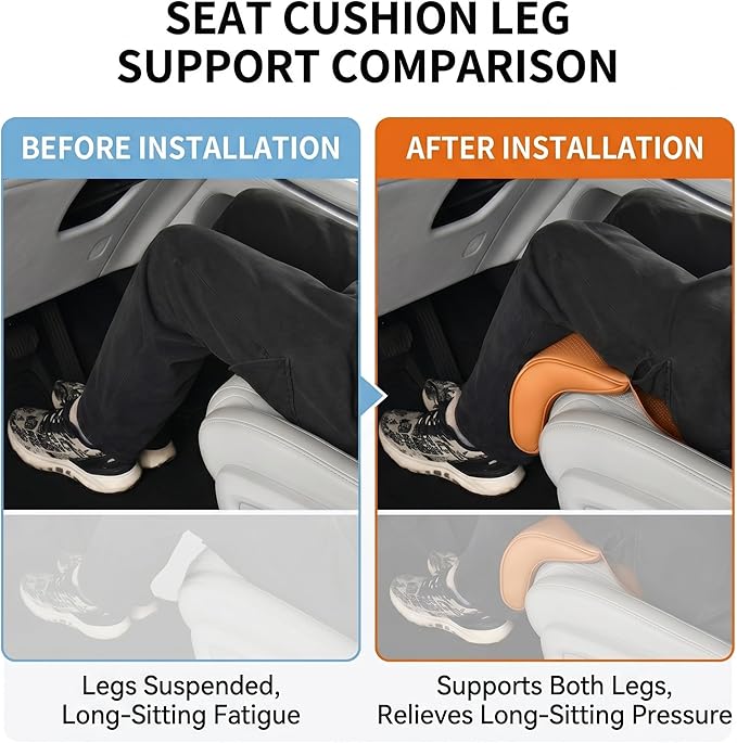 Car Seat Extender Leg Support Cushion for Driver Seats and Office Chair, Universal Leather Auto Bottom Seat Protector Cover with Leg Extender, Comfort Leg Rest Pads for Long Driving (Red)