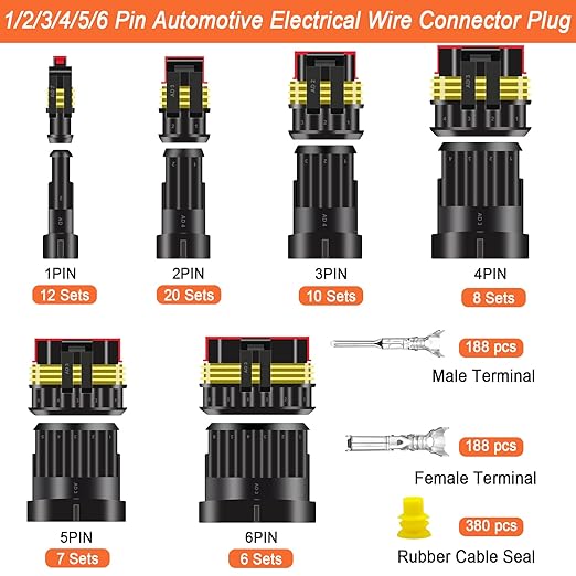 1008PCS 63 Sets Waterproof Automotive Wire Connectors Kit 1/2/3/4/5/6 Pin Automotive Replacement Electrical Accessories Plug Connectors Kit Male and Female Connector with Ratchet Crimping Tool