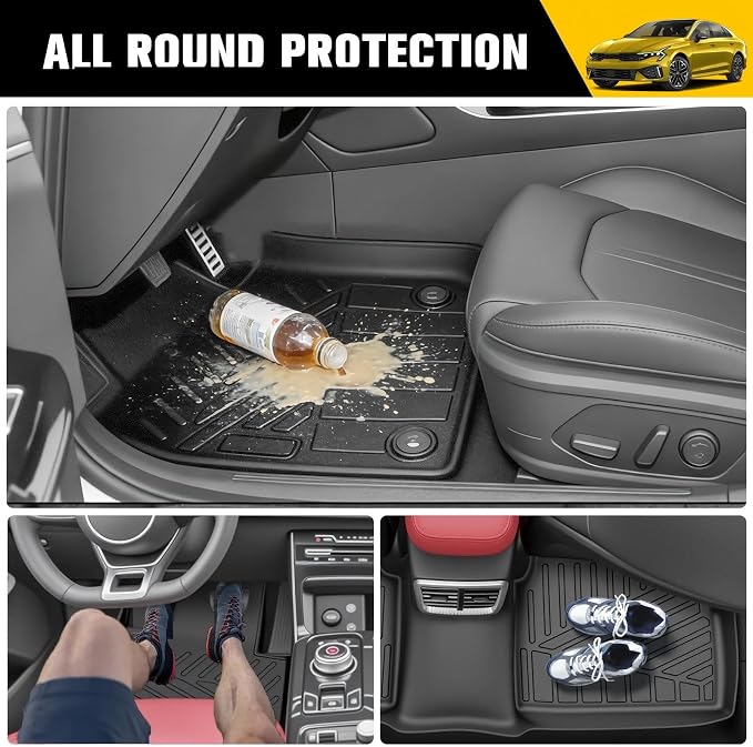 Floor Mats for 2021-2026 Kia K5(Only Fit FWD) / 2020-2026 Hyundai Sonata (Only Fit FWD & Gas) All Weather TPE Protector 1st & 2nd Row Floor Liners Car Accessories