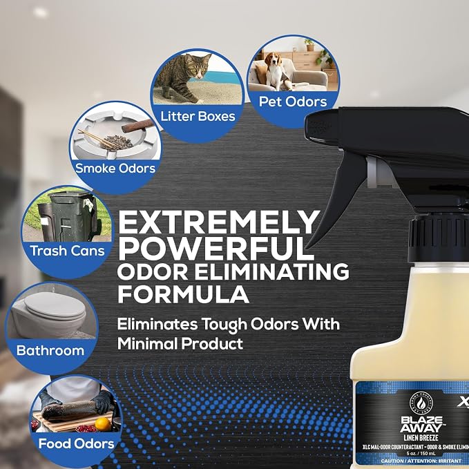 Blaze Away Commercial Air Freshener & Odor Eliminator for Strong Odor - Industrial-Grade Room Spray & Room Deodorizer for Home, Car, Smoke & Pet Odors - Long-Lasting Odor Absorber, Room Fresheners
