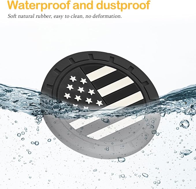 Osilly Car Cup Holder Coasters, 4 Pack American Flag Insert Car Cup Coaster, 2.75 Inch PVC Anti Slip Shockproof Embedded Drink Mat, Car Interior Decoration Accessories for SUV, Truck (Black)