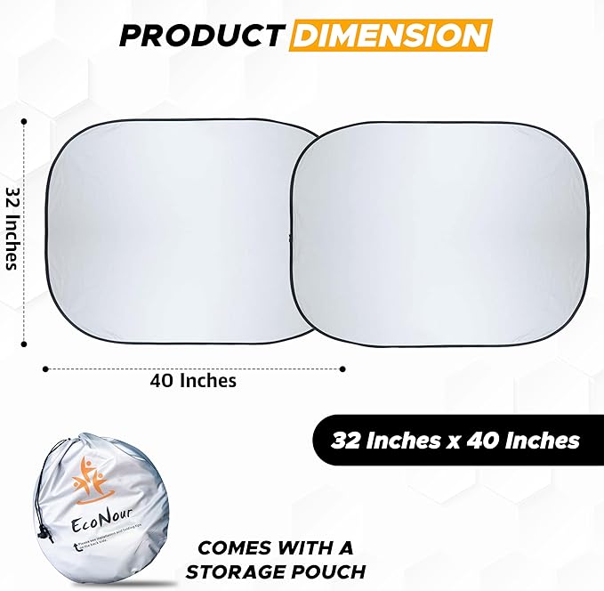 EcoNour Windshield Sun Shade for Semi Truck Size (40" L x 32" D), Front Window Reflective Sunshade for Large Vehicles, 240T Polyester Silver Coated Heat and UV Block Protection
