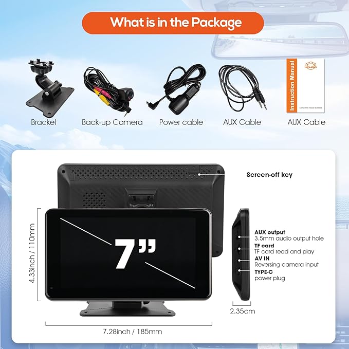 Haudio 7" Wireless Apple CarPlay Screen for Car, Portable Car Radio with Carplay & Android Auto, 1080p Backup Camera, GPS, Mirror Link, Voice Control, FM Transmission, Support SD/TF Interface
