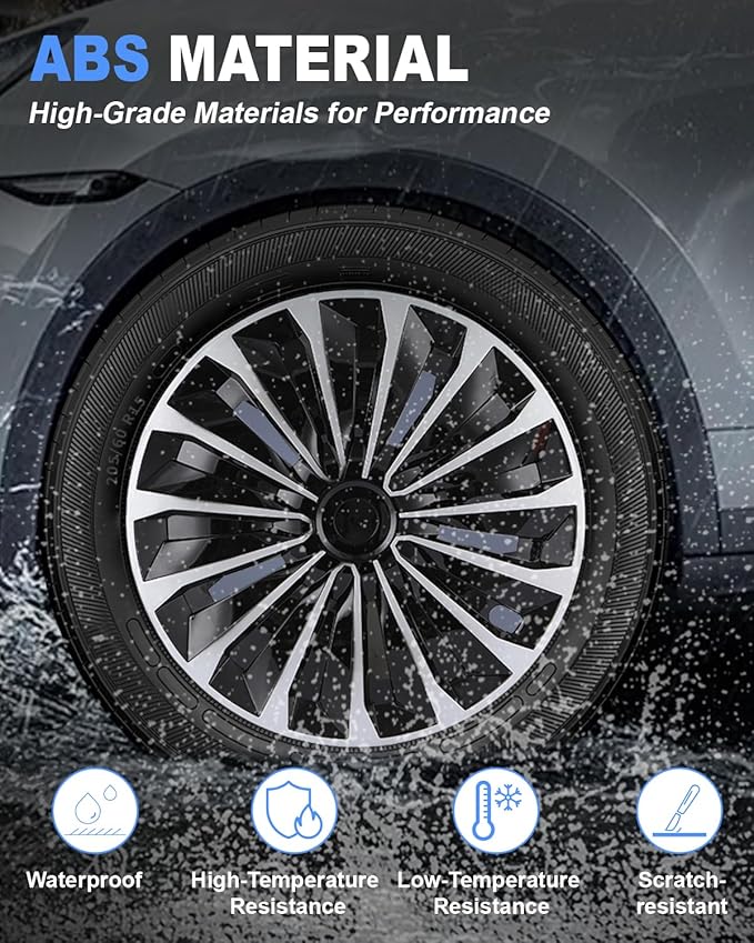 ABX Hubcap Wheel Covers Hub Caps 15 Inch Set of 4 Black & Silver Universal Wheel Rim Cover R15 Stylish Car Decor Wheel Covers for Toyota Camry Nissan Mazda (TT Black & Silver, 15 inch)