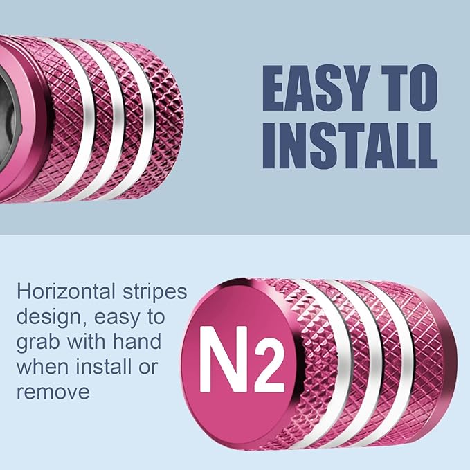 Tire Valve Stem Caps Cover - (5 Pack) Tire Air Cap N2 Nitrogen Metal with Plastic Liner Corrosion Resistant Leak-Proof for Car Truck Motorcycle Bike Pink