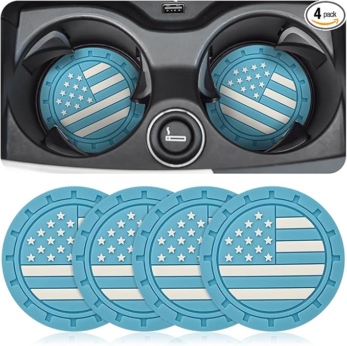 AUCELI 4 Pack Car Cup Holder Coasters, Colored American Flag US Flag Insert Car Cup Coaster, 2.75 Inch Anti Slip Shockproof Embedded Drink Mat, Vehicle Interior Decor Accessories