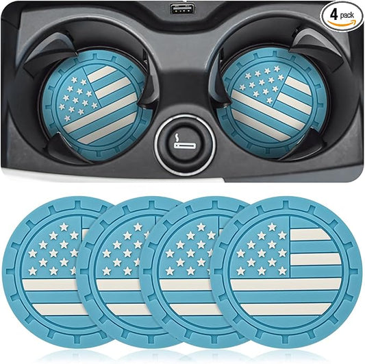 AUCELI 4 Pack Car Cup Holder Coasters, Colored American Flag US Flag Insert Car Cup Coaster, 2.75 Inch Anti Slip Shockproof Embedded Drink Mat, Vehicle Interior Decor Accessories