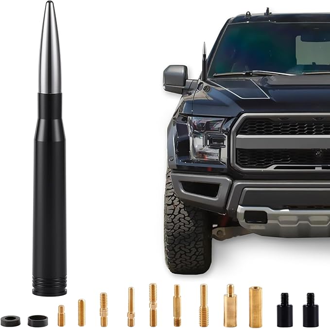 BJSIA Upgrade Universal Car Antenna Compatible with Ford, Dodge, Chevrolet, GMC, Jeep, Toyota Truck Antenna - Made of Rugged Billet and Aluminum, Gray, Car Accessories