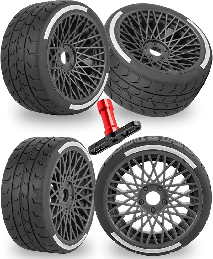RC Wheels and Tires On Road Tire Tyre for 1/7 Arrm a Felony 6S BLX,17mm Hex Plastic Wheels RC Truck Tires Highway Tire On Road Tyre,4pcs,Grey