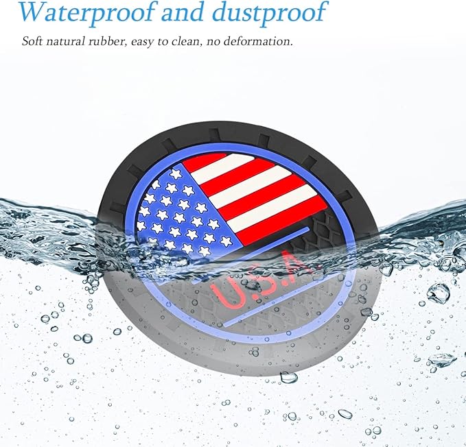 AUCELI 4 Pack Car Cup Holder Coasters, Colored American Flag US Flag Insert Car Cup Coaster, 2.75 Inch Anti Slip Shockproof Embedded Drink Mat, Vehicle Interior Decor Accessories