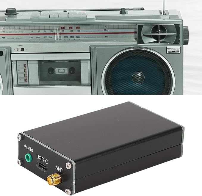 ASHATA FM Stereo Transmitter with Antennae Frequency 76-108MHz LCD Display, 2000m Range USB Type C Power for Drive in School Events