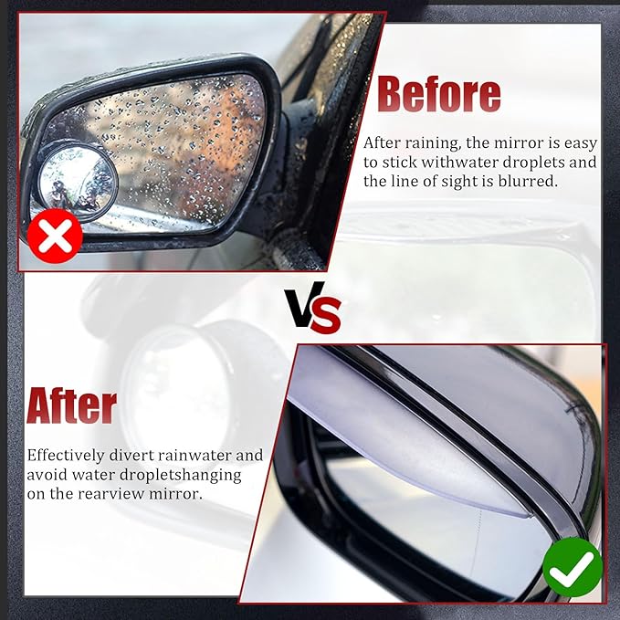 Pincuttee 2PC Side Mirror Visor Rain Guards,Car Rear View Mirror Rain Cover,Silicone Rain Shield,Mirror Cover Rubber Visor Guard(Transparent,2Pack)