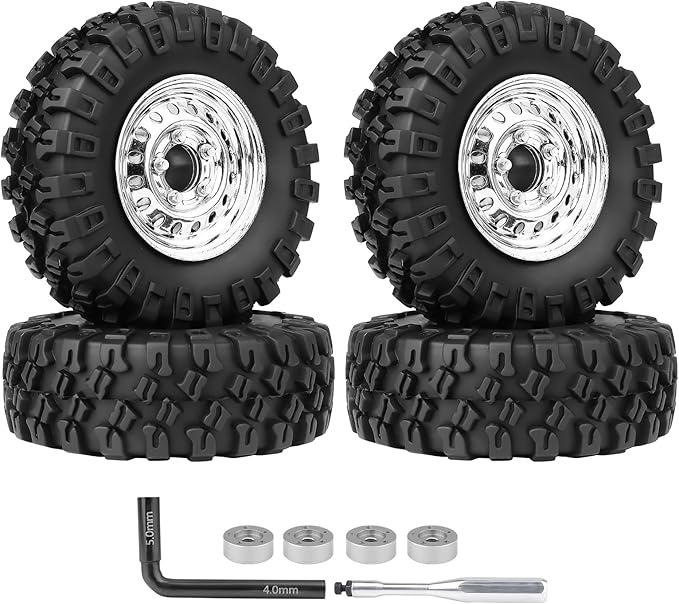 HobbyPark 1.0 Beadlock Wheels and Tires Negative Offset Stamped Steel 1.0" Wheels 1.0 Beadlocks for 1/24 1/18 RC Crawler TRX4M SCX24 FCX24 Upgrades Parts Soft Rubber Good Grip (w/52x19mm Tires)