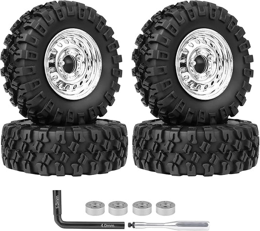 HobbyPark 1.0 Beadlock Wheels and Tires Negative Offset Stamped Steel 1.0" Wheels 1.0 Beadlocks for 1/24 1/18 RC Crawler TRX4M SCX24 FCX24 Upgrades Parts Soft Rubber Good Grip (w/52x19mm Tires)