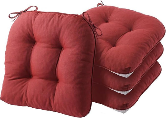 Battilo Chair Cushions Set of 4 for Dining Chairs, Seat Cushions for Kitchen Chairs with Non-Slip Backing, Indoor/Outdoor Waterproof Chair Seat Pads with Ties, 15.5"x15.5"x4", Red