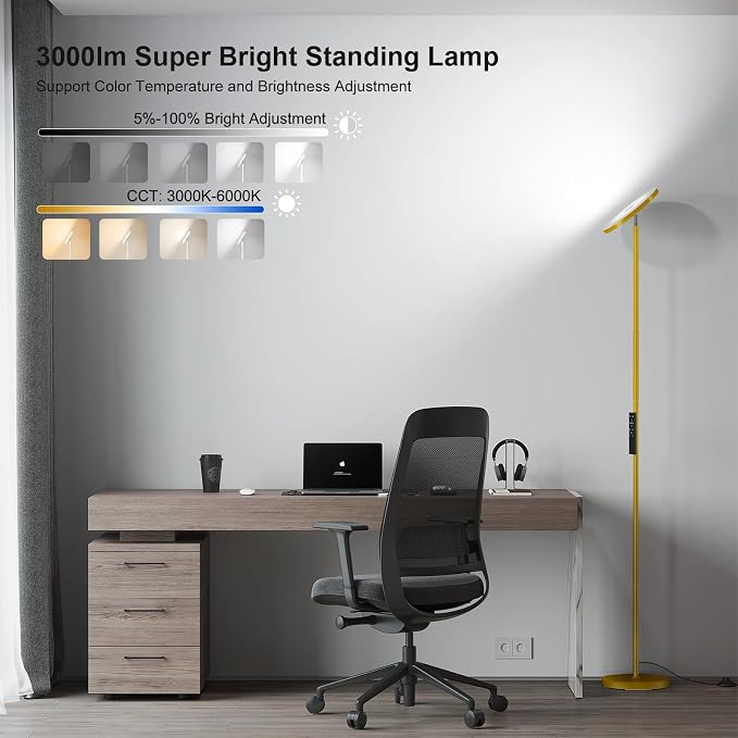 SUNMORY Floor Lamps for Living Room, 32W/3000LM Super Bright LED Floor Lamp with Remote Control, 69" Tall Standing Lamp with Stepless Dimmable, Modern Torchiere Corner Lamp for Bedroom, Office