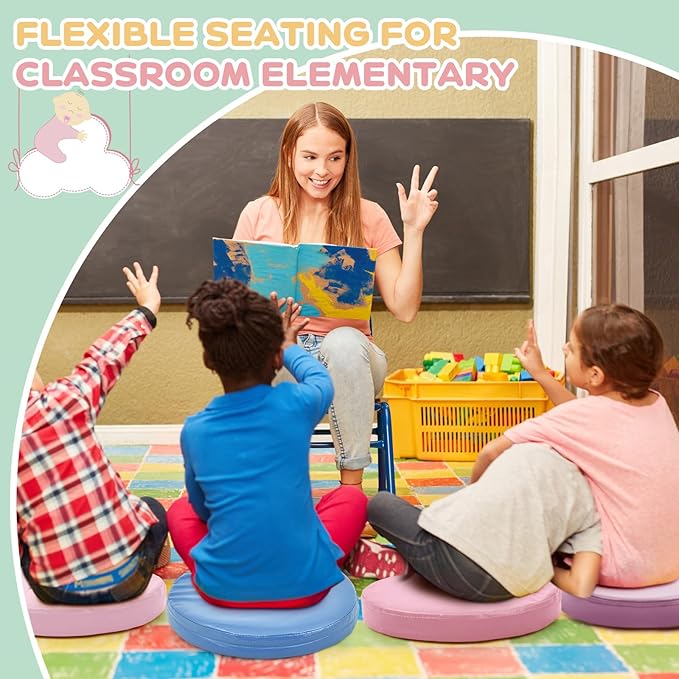Juexica 8 Pcs Extra Thick Flexible Seating Floor Cushion Assorted Colored Floor Pillow Classroom Seat Cushion Soft Classroom Seating for Kid Learning(Macaron Color,13.8 x 13.8 x 2 Inch,Round)