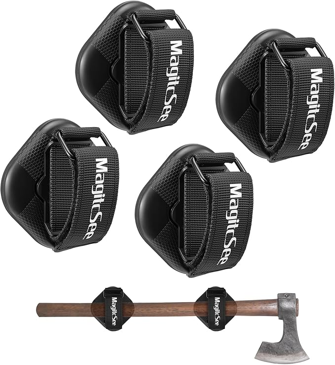 4 Pack Heavy Duty Magnetic Shovel Holder for Truck with Adjustable Strap, No-Drill Strong Magnet Mount Rack for Flag, Utility Tool, Axe, Stable Organizer for RV, Garage, Trailer, Cruise, ATV Storage