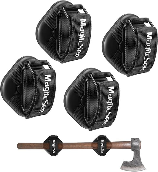 4 Pack Heavy Duty Magnetic Shovel Holder for Truck with Adjustable Strap, No-Drill Strong Magnet Mount Rack for Flag, Utility Tool, Axe, Stable Organizer for RV, Garage, Trailer, Cruise, ATV Storage
