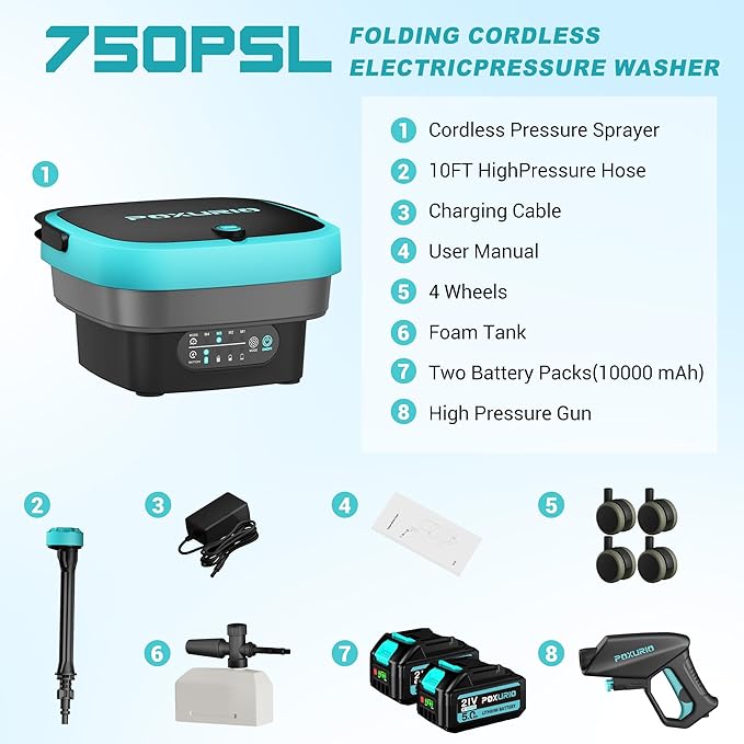 Cordless Washer,Foldable Washer with 4.5Gal Tank 10FT Hose