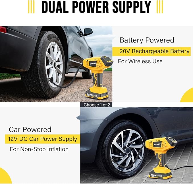 Tire Inflator Portable Air Compressor - 4X Faster Inflation, 160PSI Cordless Tire Pump with Dual Power (20V Battery & 12V DC), Auto Shut Off, Digital Gauge for Car, Motorcycle, E-Bike