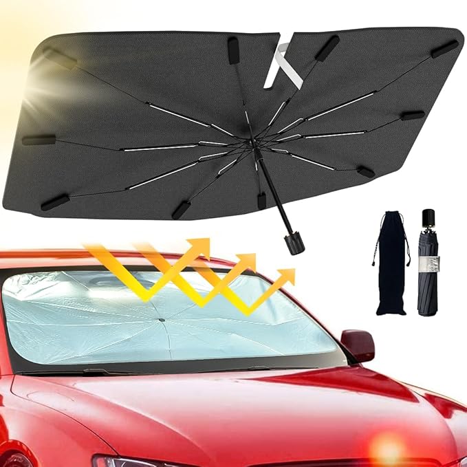 2026 Windshield Sun Shade Umbrella, Foldable Car Umbrella Sunshade with UV Block Car Front Window (Heat Insulation Protection) for Auto Windshield Covers Blackout Trucks Cars (Large)
