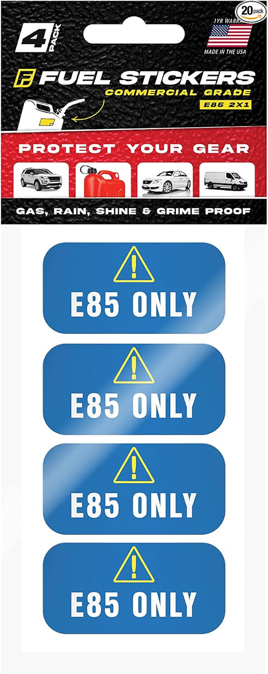 E85 Stickers, Flex Fuel Label for Vehicles, Rental Cars, Fleet Trucks and SUVs - Weather Proof, Extreme Stick, Flex Fuel Decals by Fuel Stickers - USA Made (2x1 inch), 20 Labels
