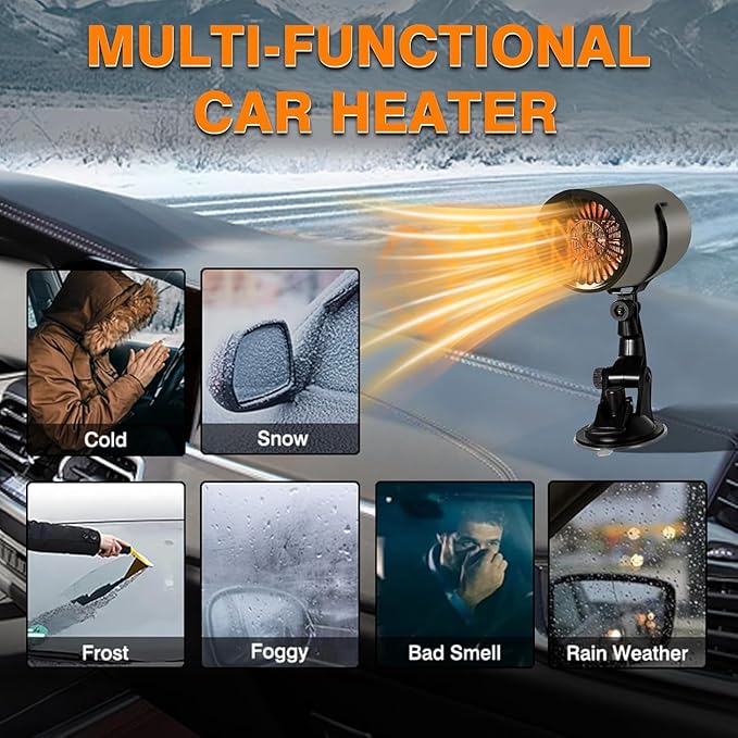 Car Heater,12V 120W Portable Car Heater for Cigarette Lighter Socket,Defroster for Car Windshield,2-in-1 Heating & Cooling Rapid Defrosting and Demisting Device with Suction Holder
