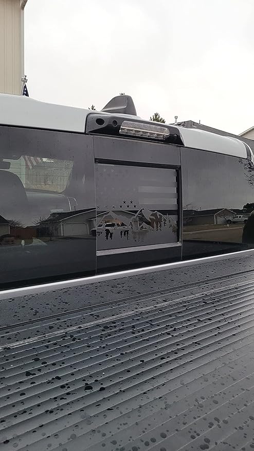 Xinghe for Dodge Ram 2009 to 2024 2025 2026, American Flag Decals Stickers for Truck Back Middle Window, Matte Black USA Flag Decal